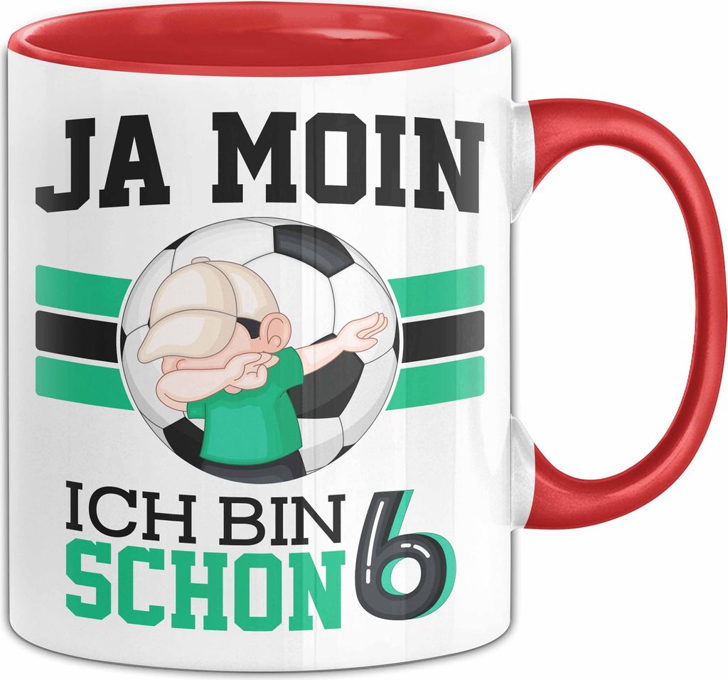 6. Geburtstag Geschenk Tasse Becher Junge Geburtstagsgeschenk Ja Moin Ich Bin Schon 6 (Rot)