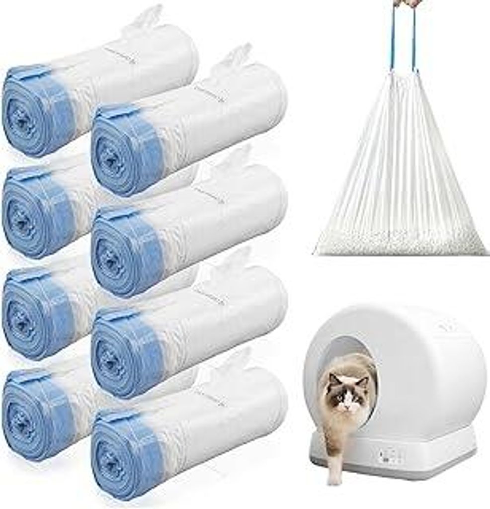 160 Stück Mülltüten mit Tragegriff: Katzentoilettenbeutel Dicht Selbstreinigende Katzentoilette mit Zugbändern Katzenstreutasche Katzenkotbeute...
