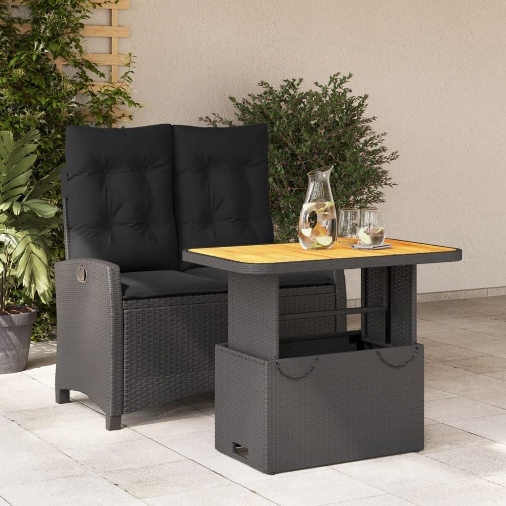 Maison Exclusive - 2-tlg. Garten-Essgruppe mit Kissen Schwarz Poly Rattan