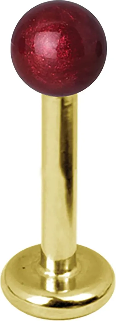 Piercing Labret Acciaio 316L 6mm con Perla Rossa e Sfere Enemal Smaltate