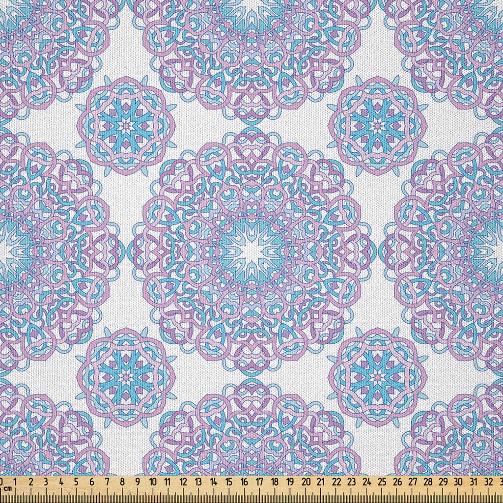 ABAKUHAUS Mandala Microfaser Stoff als Meterware , Yoga Meditation kulturelle Ornamente in Pastellfarben verschränkten Linien Blumen, 10 M (230 x ...