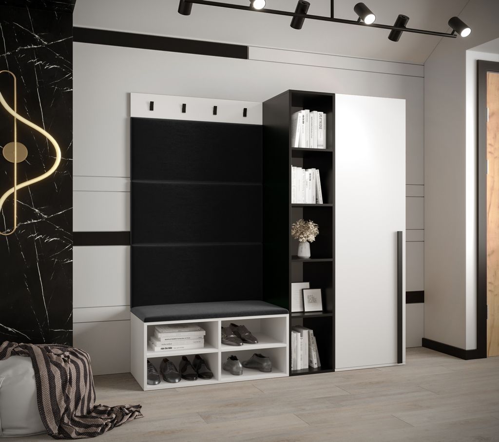 MEBLE KRYSPOL Garderobe MIRO - 4-türiger Schrank In Weiß/Schwarz