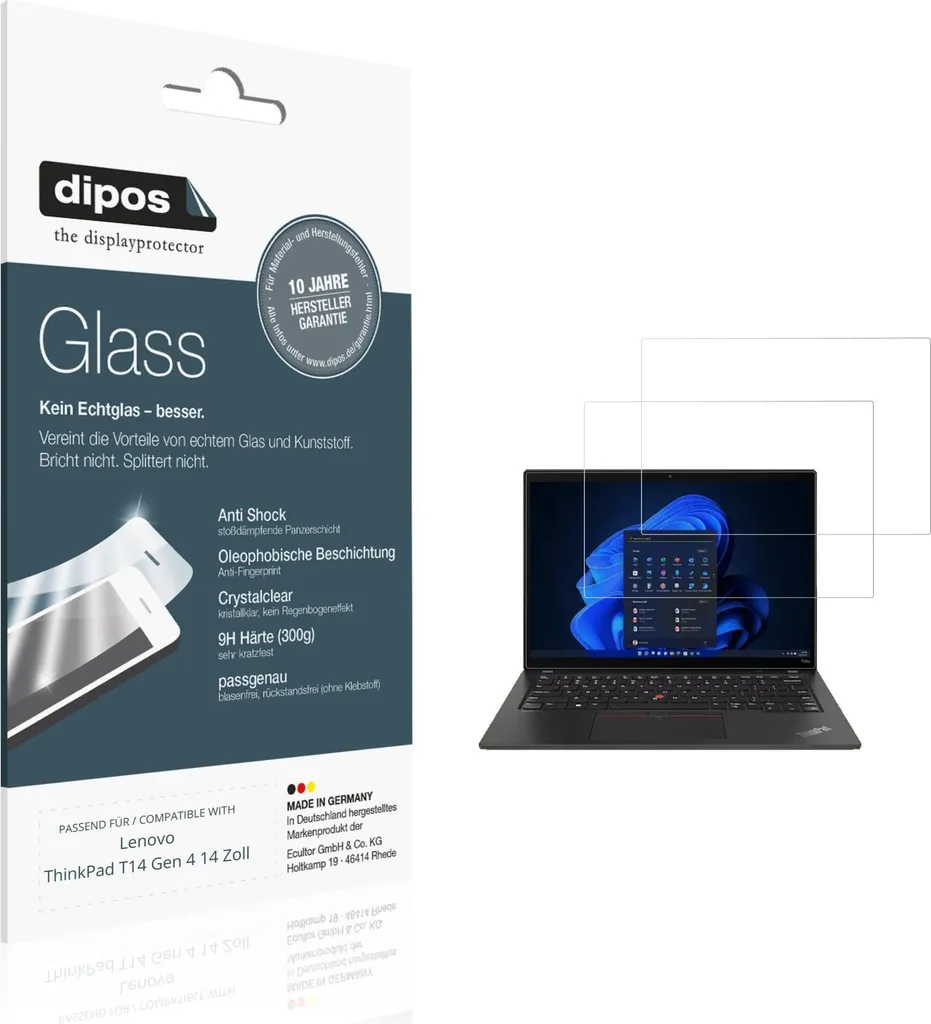 2x Pellicola Protettiva per Lenovo ThinkPad T14 Gen 4 14 Zoll Protezione Vetro Flessibile 9H dipos