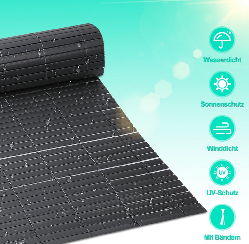 Aopunly PVC Sichtschutzmatte Doppelte Verstärkung Innen, Balkon Sichtschutz mit Kabelbindern, Sichtschutzzaun Windschutz Wasserdicht ohne Bohren, ...