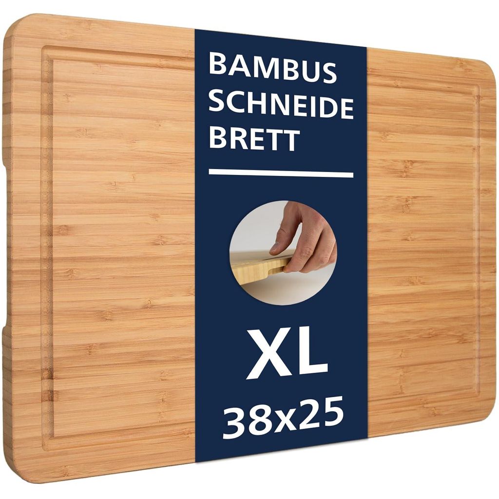 Schneidebrett aus Holz – Antiseptisches, hochwertiges Küchenbrett aus Bambus, großformatig mit Griffen und Saftrille –es Servierbrett, schnit...