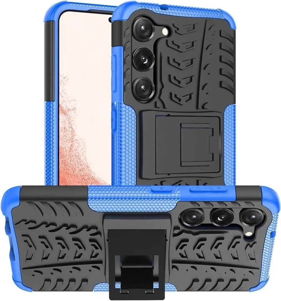 Conie Outdoor Schutzhülle für Samsung Galaxy S23 FE Hybrid Silikon Hard Case Cover Hülle mit Ständer in Blau