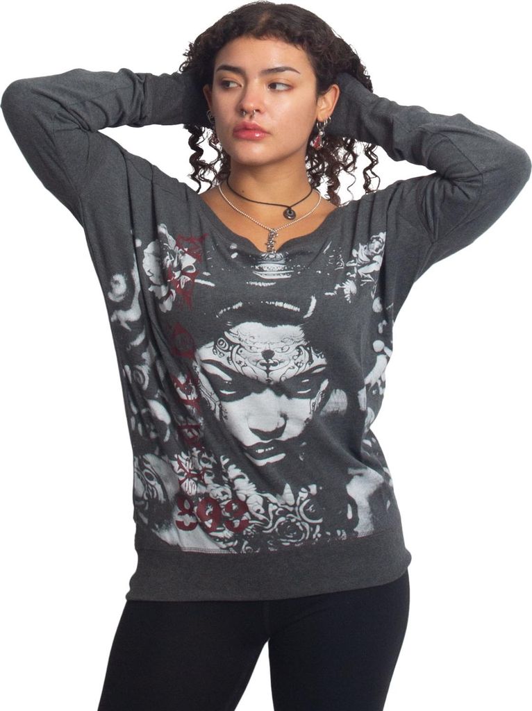Yakuza Damen Mystic Urban Langarm T-Shirt, Schwarz Meliert, S