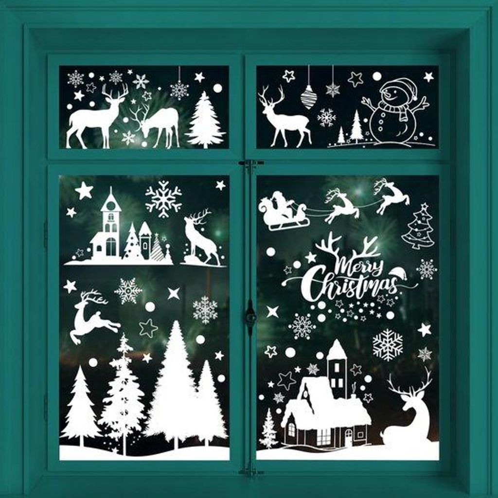 Weihnachtsdeko Fenster groß weiß Selbstklebend Schnee Sterne