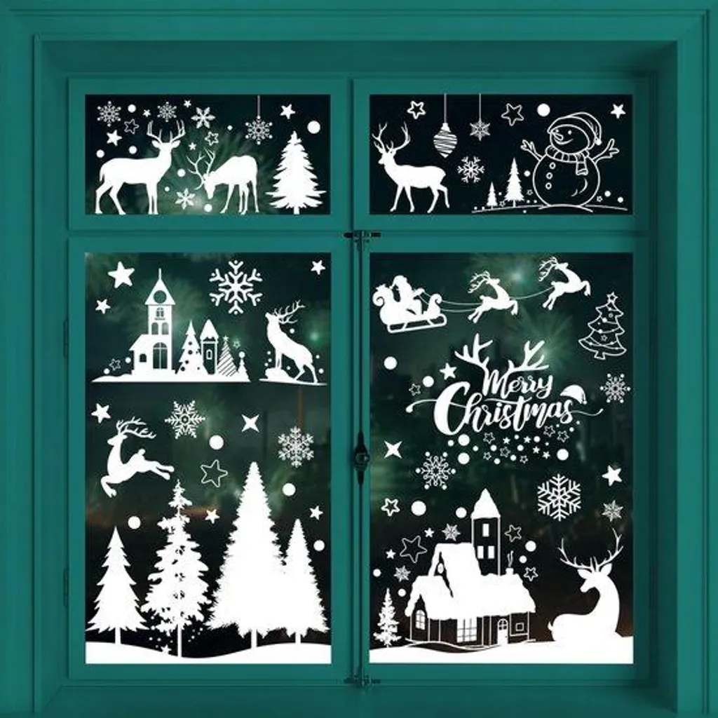 Décoration Noël autocollante blanche pour fenêtre grand format neige