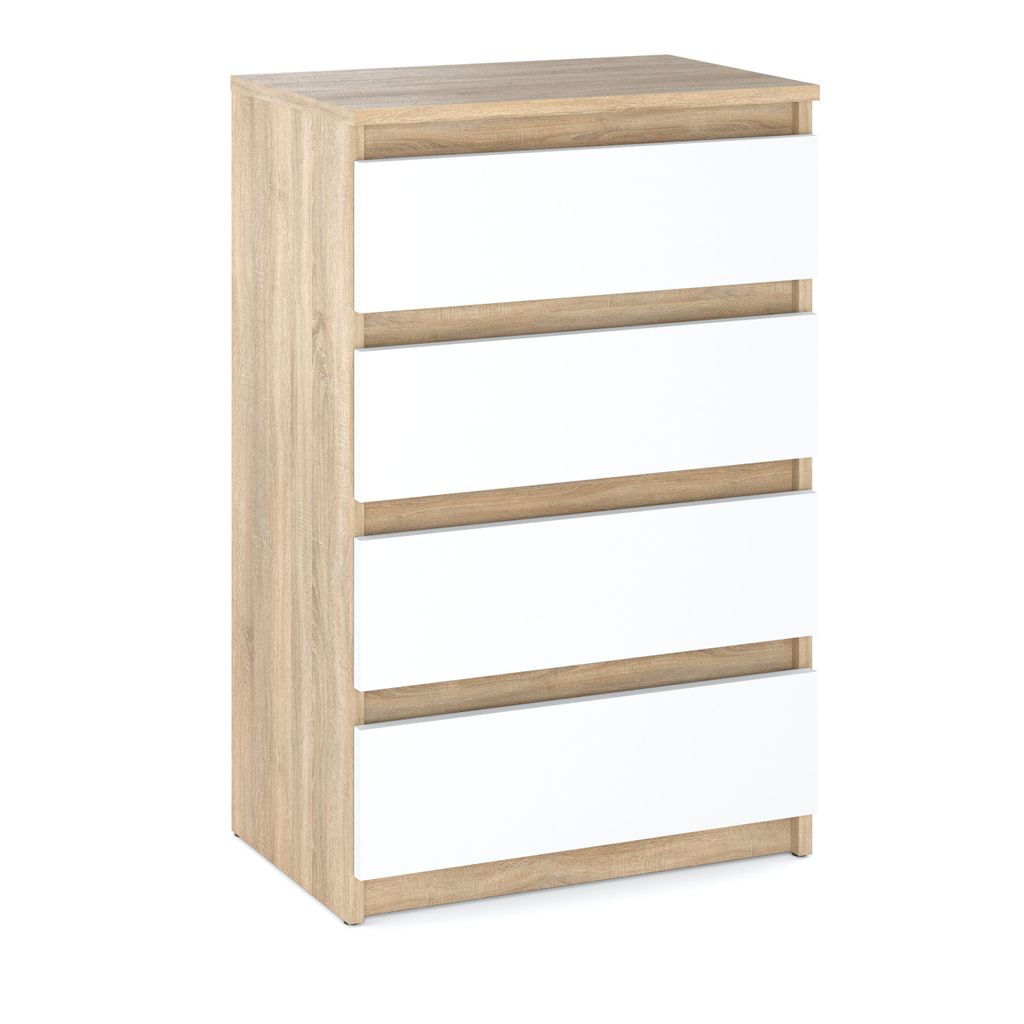 STIV Möbel | Kommode mit 4 Schubladen | Sonoma Eiche & Weiß Matt | 60 cm | grifflos & modern | für Wohnzimmer & Schlafzimmer