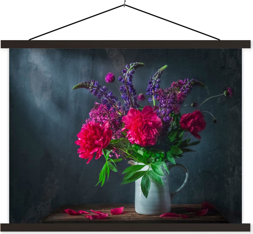 MuchoWow Textilposter Farben - Pfingstrose - Stilleben 60x45 cm mit schwarzem Rahmen - Poster Schlafzimmer
