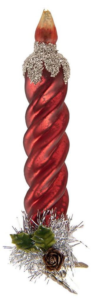 Clayre & Eef Weihnachtsanhänger Kerzenständer 3x3x16 cm Rot Glas