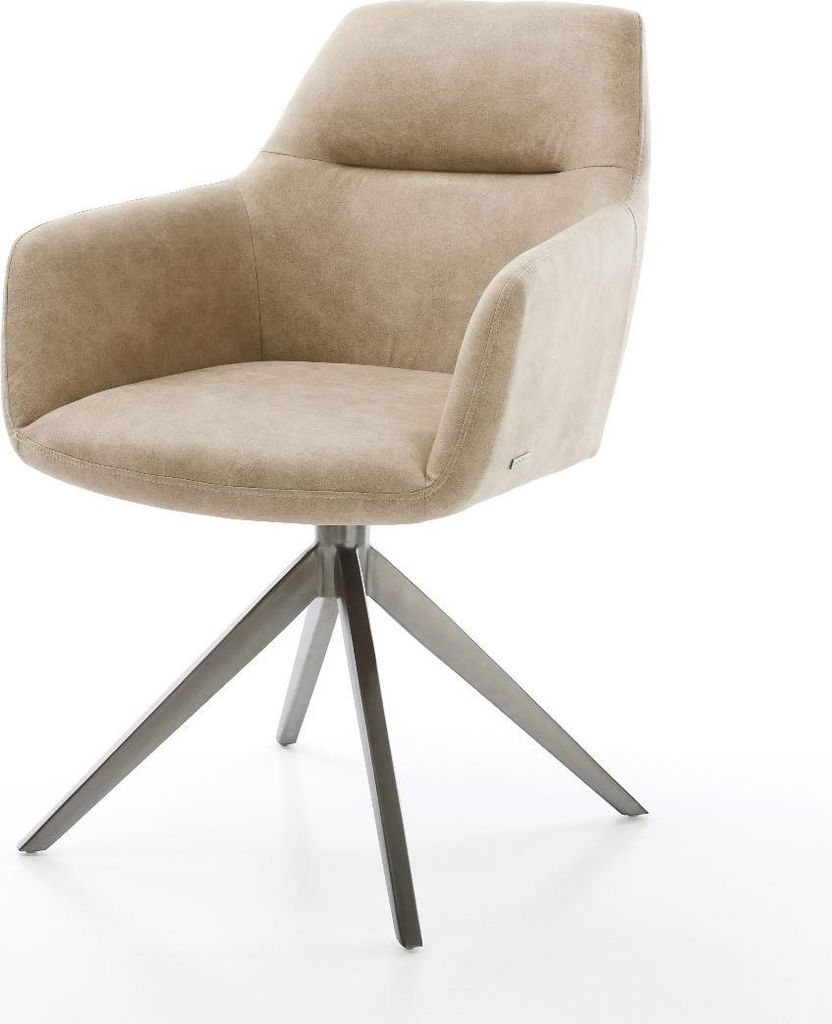 DELIFE Drehstuhl Pejo-Flex Mikrofaser Beige Vintage Kreuzgestell breit Graphit 360° drehbar Wippfunktion Taschenfederkern