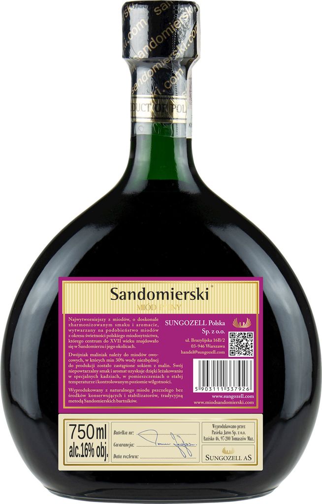 Sandomierski-Maliniak-Dwójniak-Honig (Halber) 0,75L | Met Honigwein Metwein Honigmet | 750 ml | 16% Alkohol | Polnische Produktion | Geschenkidee ...