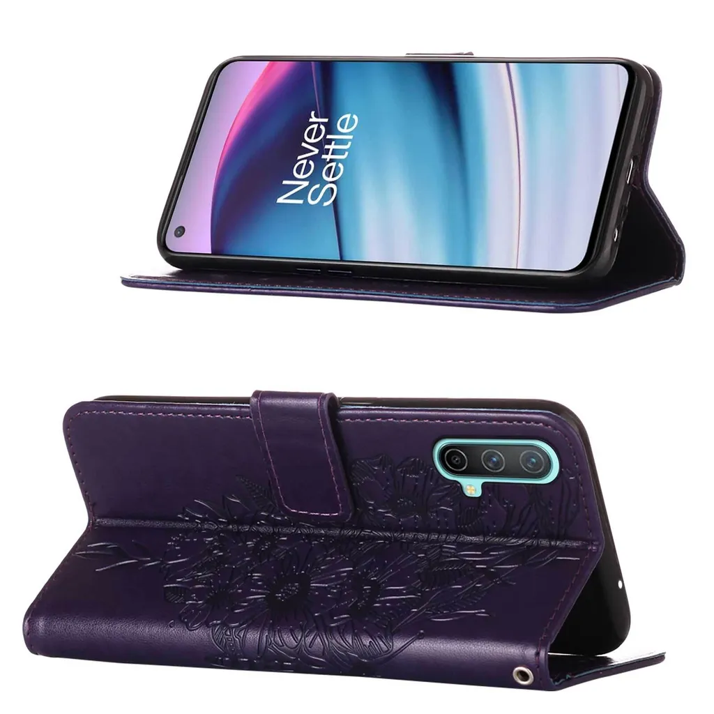 Custodia OnePlus Nord CE 5G Viola - Farfalla a Rilievo e Stand - 2