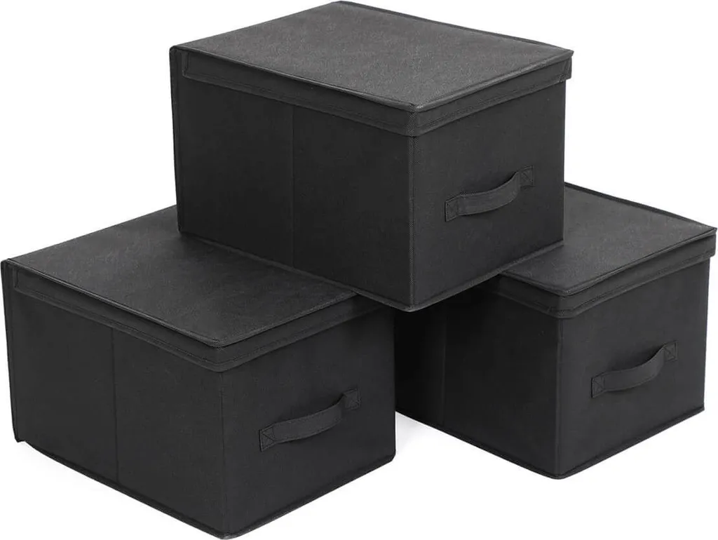 Boîtes de rangement noires haute résistance 3 pièces format gain de place