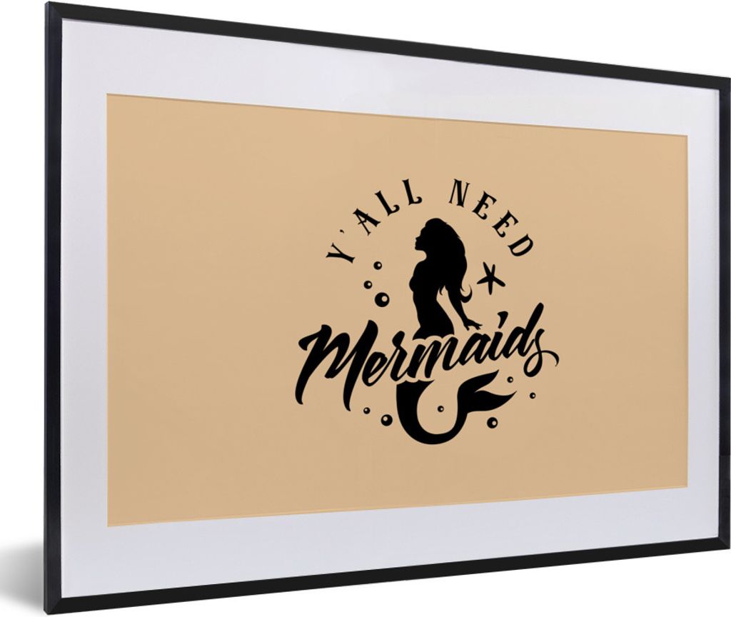 MuchoWow Gerahmtes Poster Meerjungfrau - Beige - Zitate 60x40 cm - Poster mit Schwarzem Bilderrahmen Wandposter Rahmen Foto Bilder - Schlafzimmer...