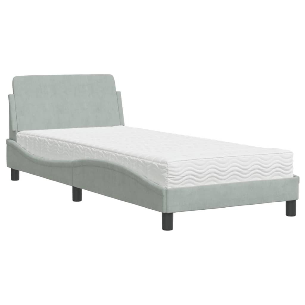 Bett mit Matratze "Dover" Hellgrau 90x190 cm Samt