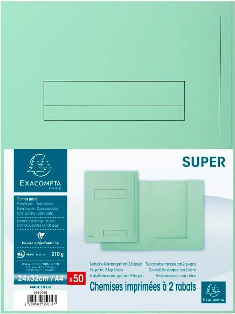 Dossier A4 Vert pour Organisation Bureau - Chemise Exacompta 335004E