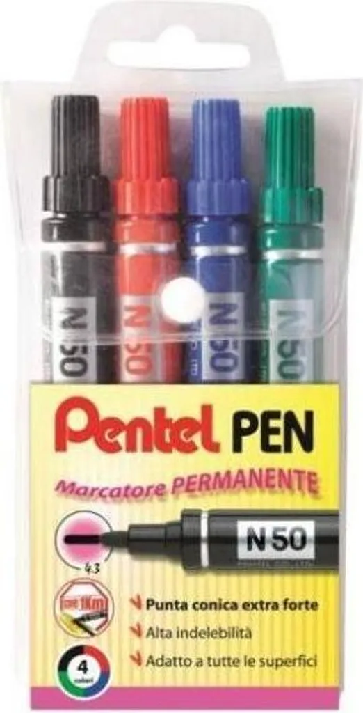 Pentel N50 evidenziatore 4 pz Nero, Blu, Verde, Rosso