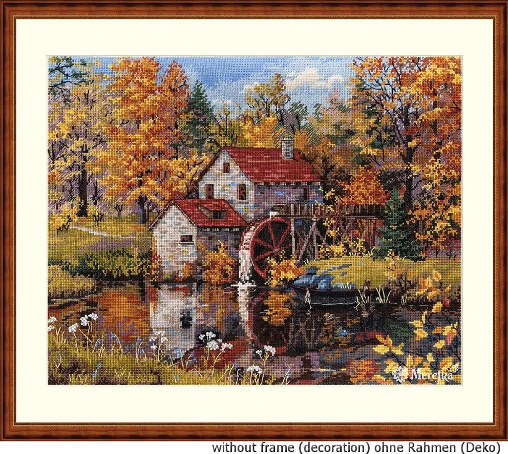 Kit Point de Croix Compté Merejka Moulin à Eau - Broderie 31x40 cm