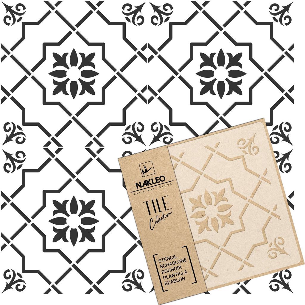 Tile Fliesen Schablone zum Malen 33x33 cm, Aveleda Spanische Maurische Blume Marokkanisch, Kunststoff Wiederverwendbare Bodenschablone DIY