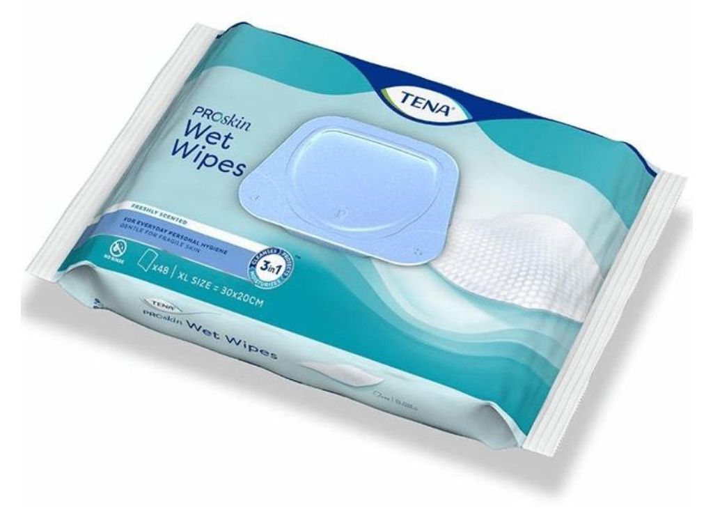 TENA ProSkin Wet Wipes – Sanfte Reinigungstücher – 12 Packungen à 48 Stk.
