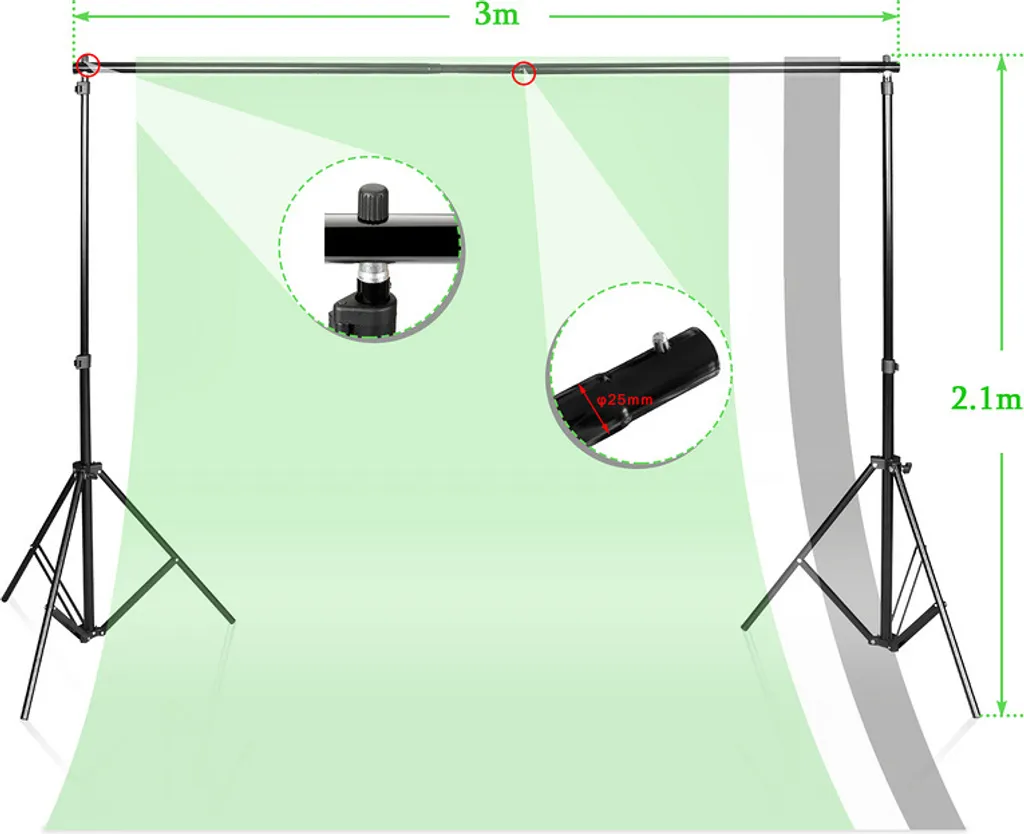 Heysliy sfondo fotografico nero con supporto, 2 x 2 m / 1,5 x 2 m, kit di sfondo per studio fotografico per fotografia di prodotto, ritratti, riprese online, YouTube/streaming