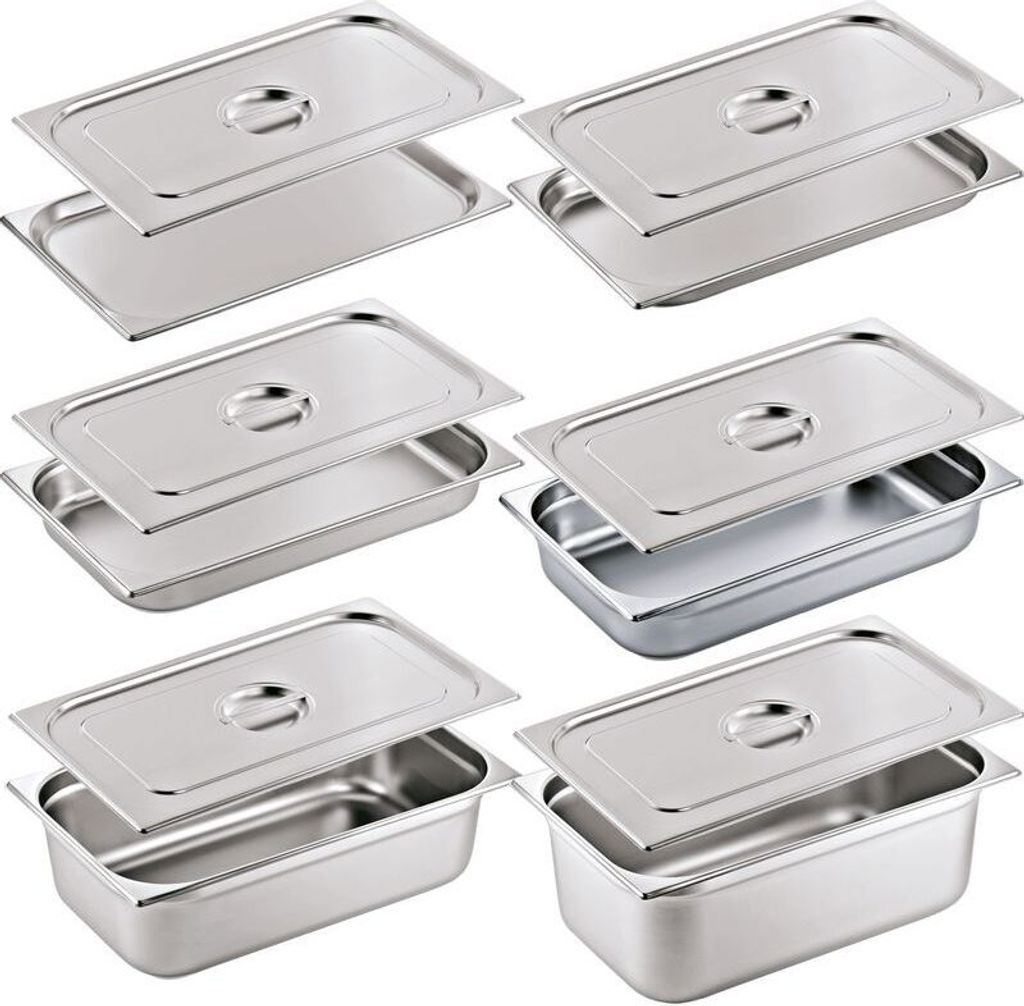 WAS Germany GN Behälter Set mit Deckel Gastronom 1/1, Chromnickelstahl 18/8, 12 tlg.