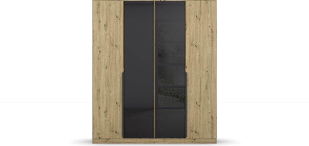 Drehtürenschrank >Artemis< in Eiche Artisan / Glas basalt - 181x210x54 (BxHxT)