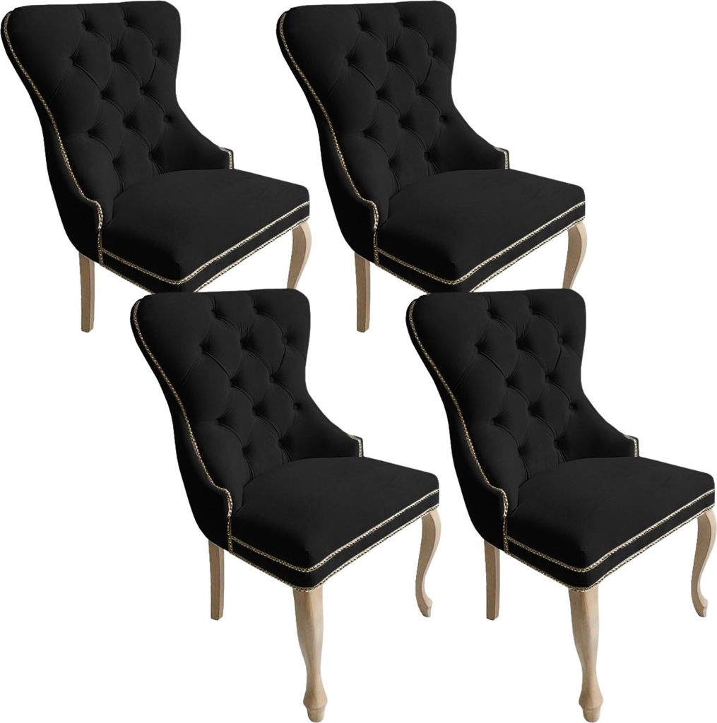 Meble Ares Esszimmerstühle 4er Set MADAME - Glamour Stil - Samt Stuhl Esszimmer - Buchenholz, Gesteppt, Schwarz - Rustikal