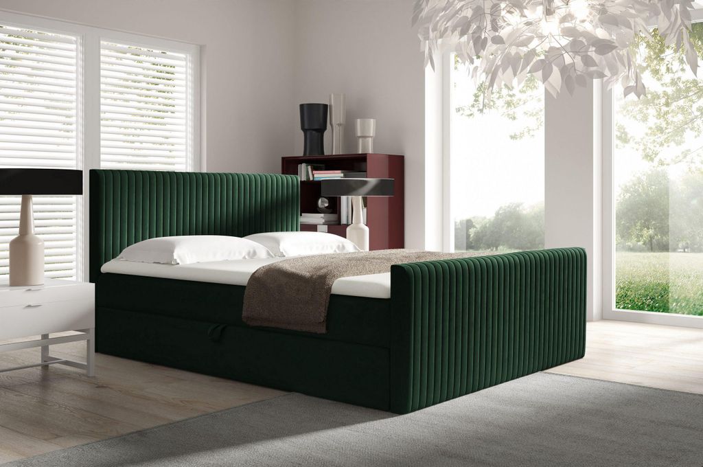 YOURHOUSE24 Boxspringbett POLARIS Bonell-Matratze und Topper, mit zwei Bettkästen, kontinentales Bett (Farbe: fresh 13, Größe: 180x200 cm)