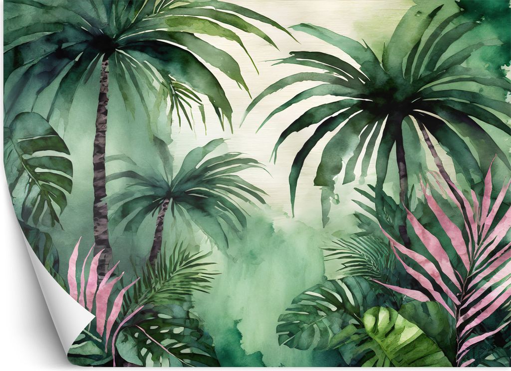 Vlies fototapete Dschungelpalmen Aquarell 100x70 cm Feeby Grün inkl. Kleber einfache Montage