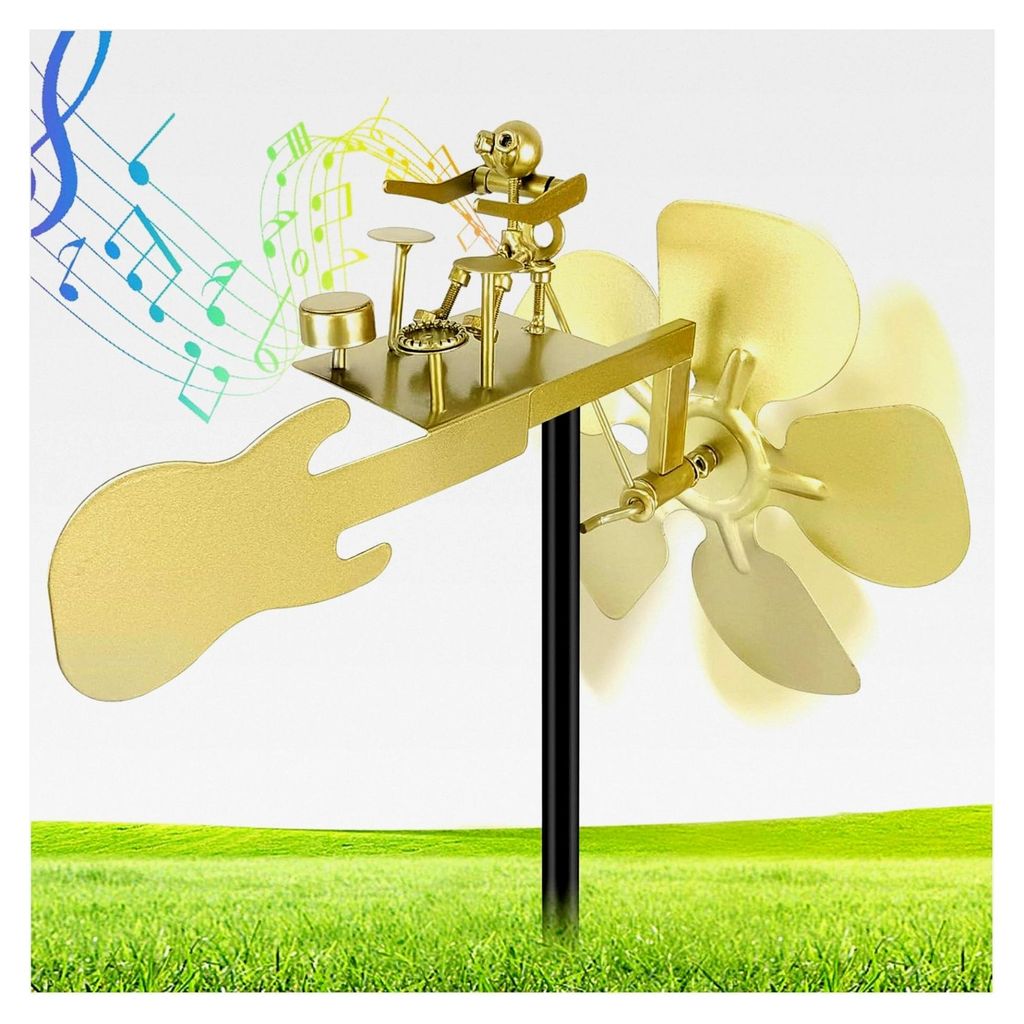 Windmühle Schlagzeuger aus Metall für den Garten, handgefertigtes Windspiel, Percussionist Skulptur für Außenbereich und Terrasse