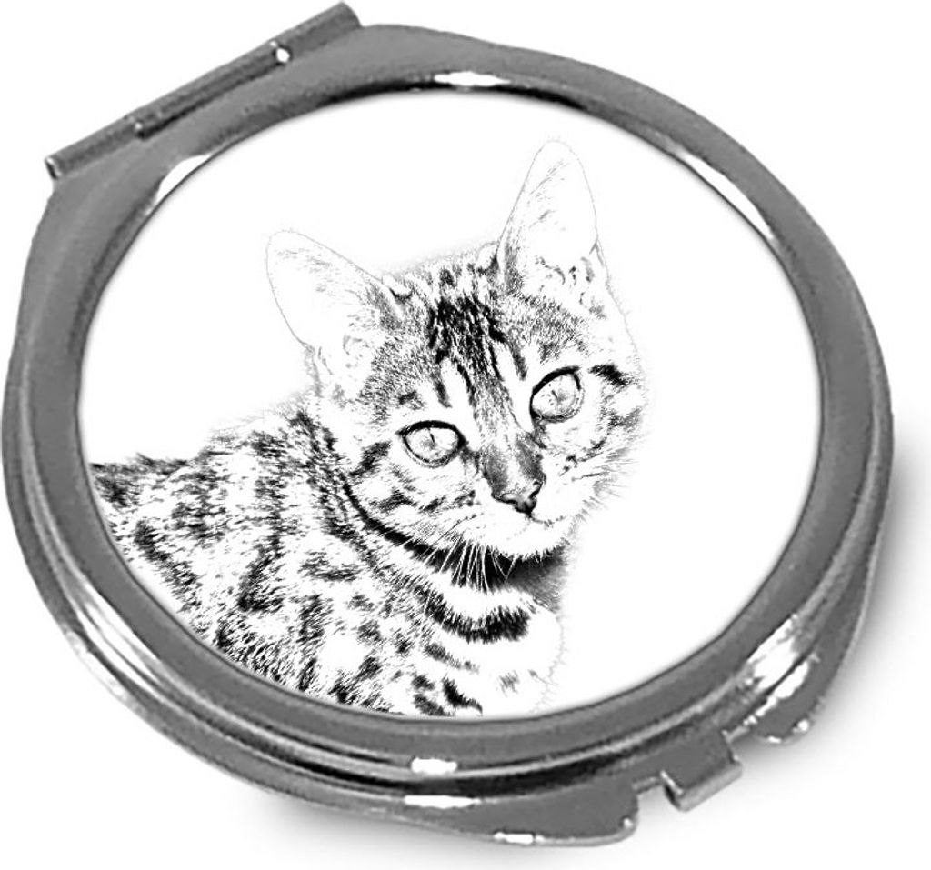 Bengalisch - Taschenspiegel mit Katze, personalisierter Taschenspiegel, kompakter Spiegel mit Art-Dog-Logo
