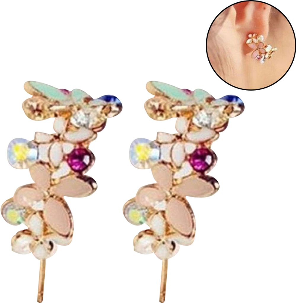 Piercing-Schmuck für Damen, Schmetterlingsform, Strass eingelegt, Halbrad-Ohrstecker