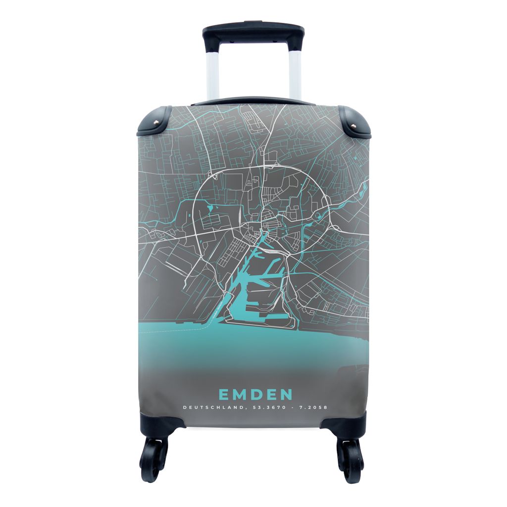 MuchoWow Koffer Handgepäck Trolley Rollkoffer Kleine Reisekoffer mit 4 Rollen - Karte - Emden - Blau - Stadtplan - Deutschland - Cabin Size < 55...