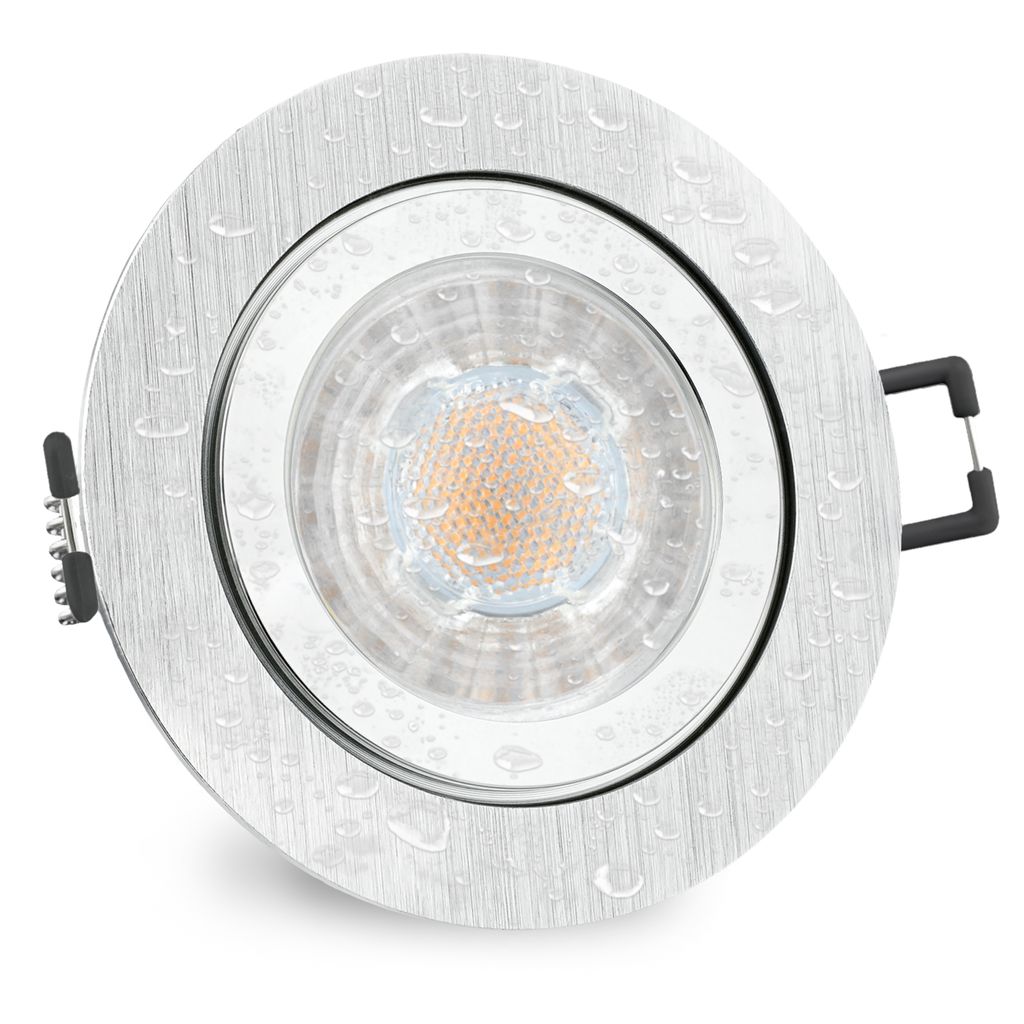 RW-2 Bad Einbaustrahler GU10 LED - inkl. wechselbarem LED GU10 6W warmweiß - Spot rund IP44 für Bad & Küche in Alu gebürstet