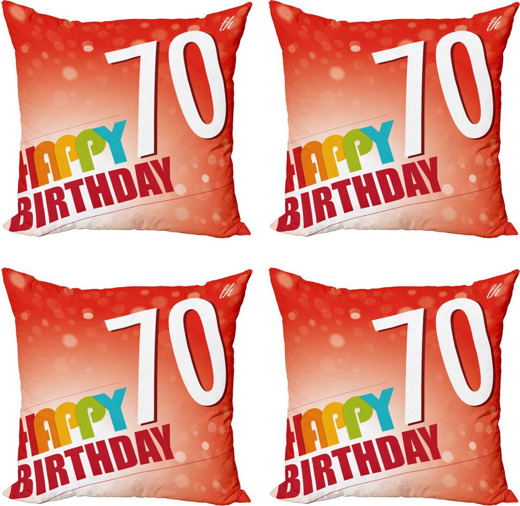 ABAKUHAUS 70. Geburtstag Kissenbezug Set (4 Stück), Alles Gute zum Geburtstag Slogan, Moderner Doppelseitiger Digitaldruck, 45 cm x 45 cm, Rot und...