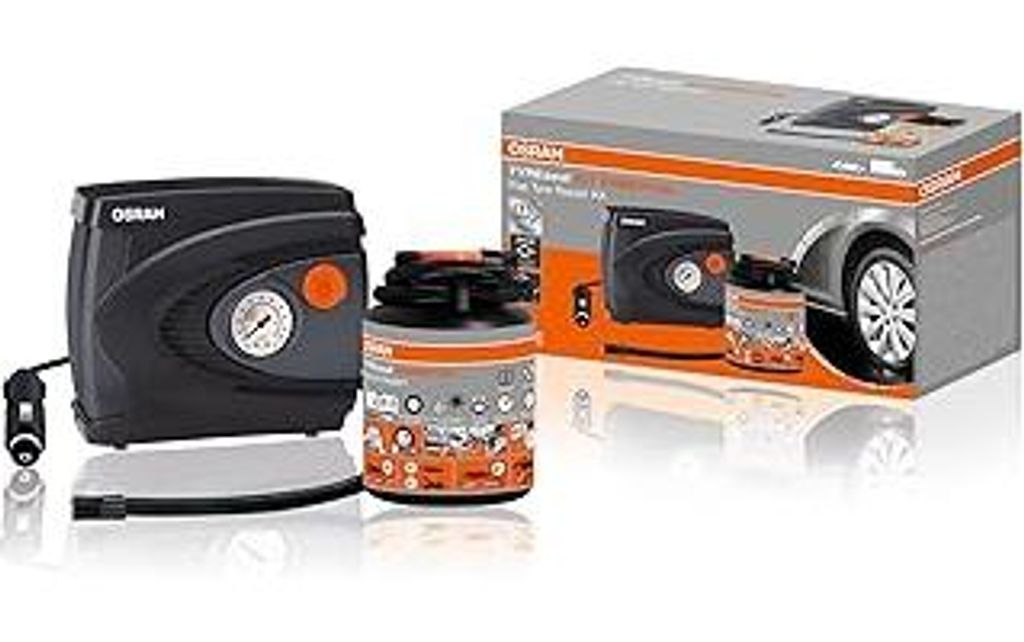 Osram TYREseal KIT Essential, 450 ml Reifendichtmittel und analoger Premium-Reifenfüller, RDKS geeigne, inklusive Aufbewahrungsbox, Orange