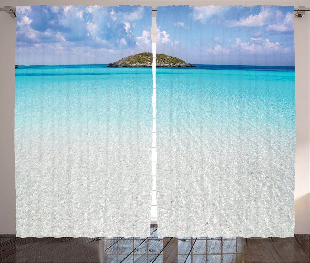 ABAKUHAUS Strand Rustikaler Vorhang, Karibik Ocean Island, Wohnzimmer Universalband Gardinen mit Schlaufen und Haken, 280 x 245 cm, Creme Turquoise