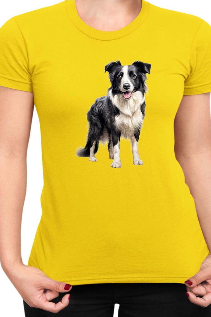 Damen T-Shirt Dogs Breeds Border Collie Dog Breed 007, Lady XS / Gelb