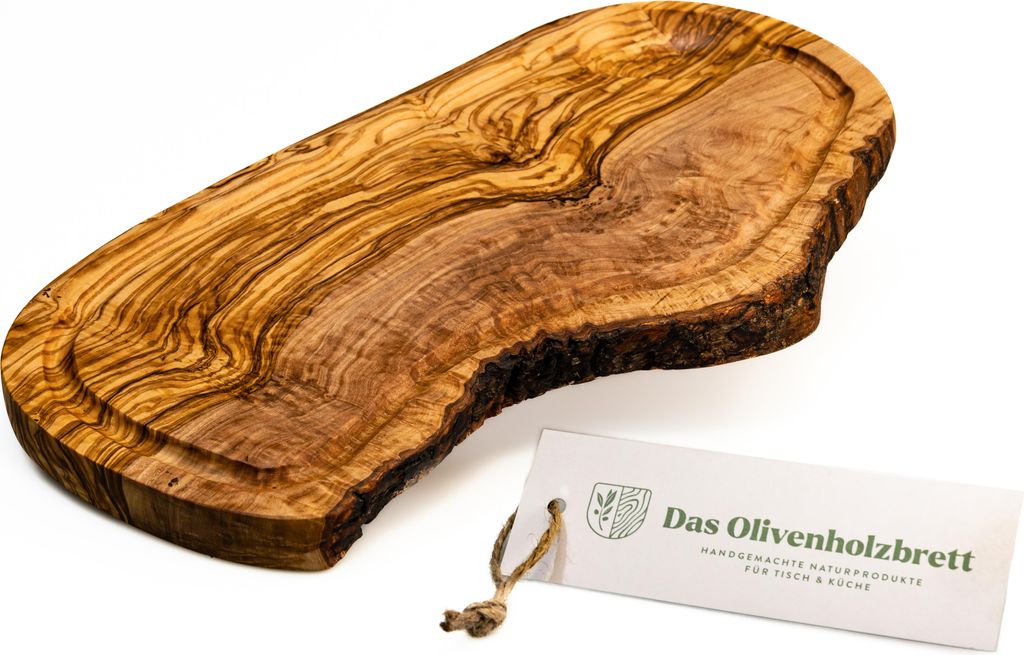 Servierbrett aus Olivenholz im Naturschitt mit Saftrille 35 cm