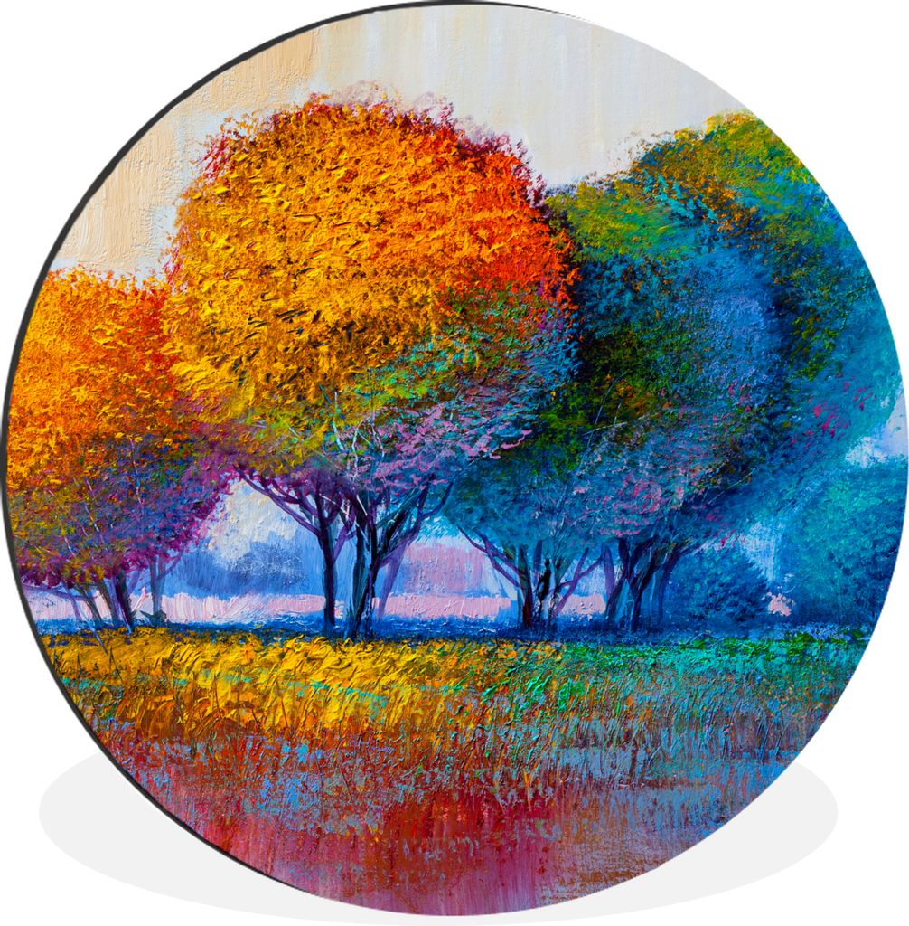 MuchoWow Aluminium Wandkreis Malerei - Ölgemälde - Natur - Bäume Ø 90 cm Wanddeko Modern Wohnzimmer - Mauerkreis - Wandbilder - Runde Bild - ...