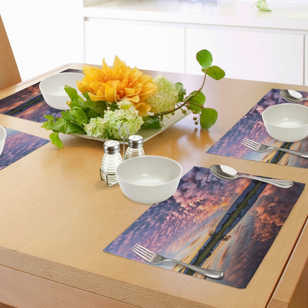 ABAKUHAUS Wolken Platzmatten, Magische Reflexion Rosa farbige Wolken im Wasser, das szenisches Wetter-Tätigkeits-Bild widerspiegelt, Tiscjdeco aus...