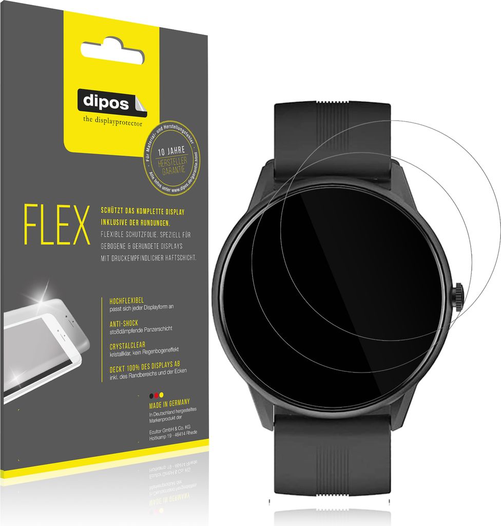 2x Schutzfolie für Lytimes 1,3 Zoll Smartwatch Folie, 100% Displayabdeckung, dipos Flex