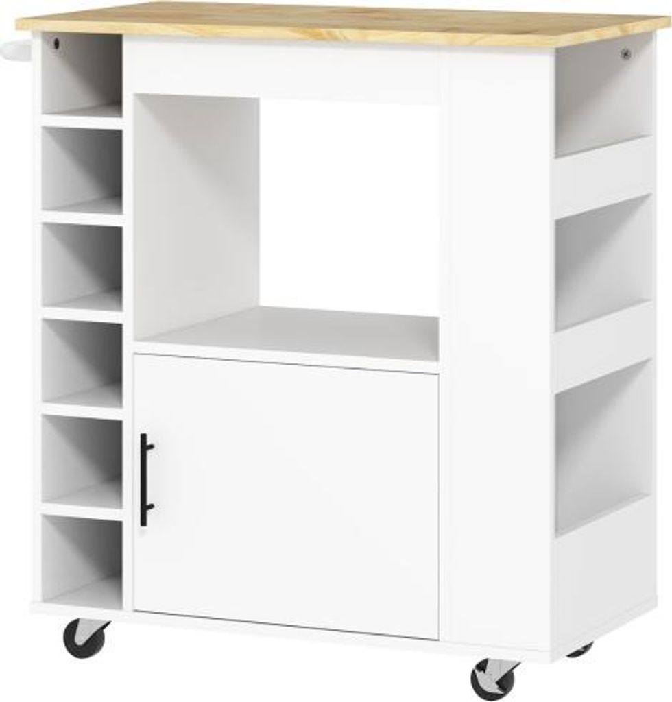 Kuechenwagen 83x40x83 cm Eiche Servierwagen Mit Arbeitsplatte Ablagen Weinregalen Rollwagen Mit Soft-Close-Scharnieren Griff Kuecheninsel Buero Ply...