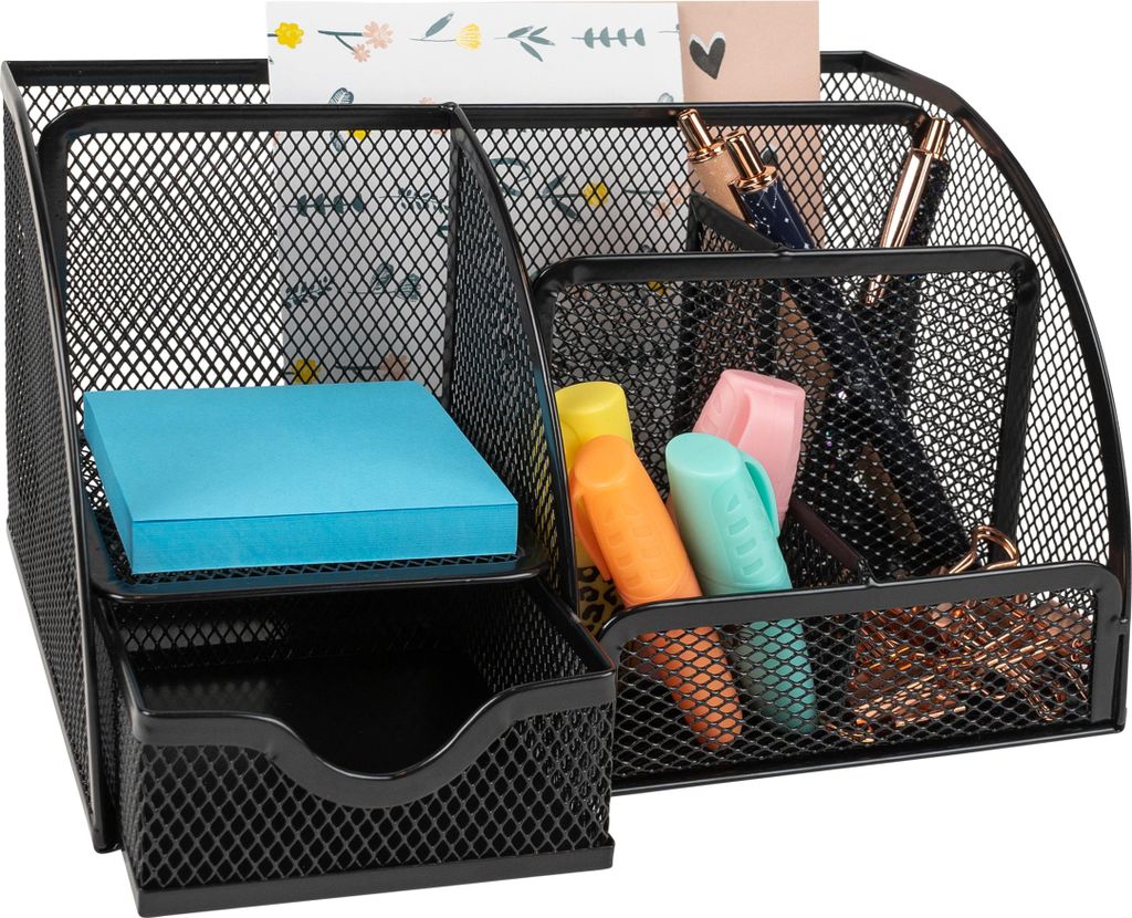 QUVIO Schreibtisch-Organizer - Schreibtischzubehör - Schreibtisch-Organizer - Stiftablage - Stiftehalter - 6 Fächer - Stahl