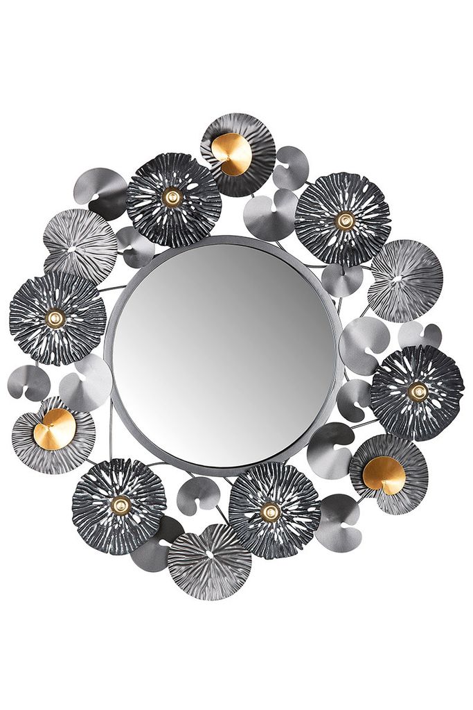 Gilde Spiegel, rund, "Aqualilium", Metall, schwarz, VE 1, L. 5 cm, B. 76 cm, H. 80 cm 67936