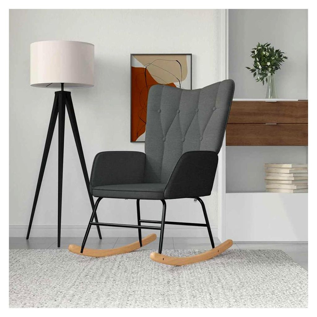 Schaukelstuhl Dunkelgrau - Sessel mit Stoffbezug und Stahlrahmen, 61x78x98 cm für das Wohnzimmer